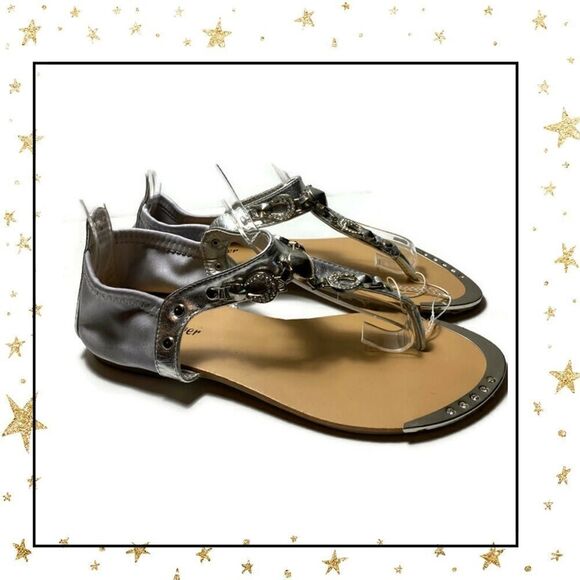 Forever 21 Silver Jeweled Thong Sandals 7.5 - Picture 2 of 6